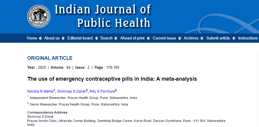 The use of emergency contraceptive pills in India: A meta-analysis